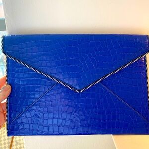 Rebecca Minkoff Leo Clutch - Blue Alligator Embossed Leather with zippers